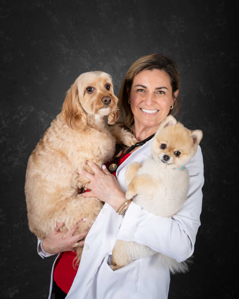 Dr. Jessica O'Neill veterinarian with two pet dogs